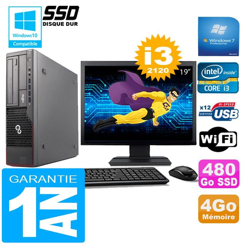 Fujitsu Esprimo E700 E90+ SFF I3-2120 4GB 480GB SSD WiFi Windows 7 19" Screen