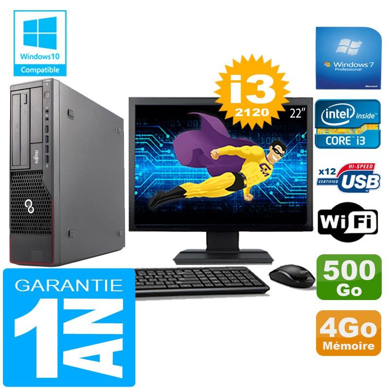 Fujitsu Esprimo E700 E90+ SFF Core i3-2120 4GB 500GB WiFi Windows 7 Pro 22" Screen
