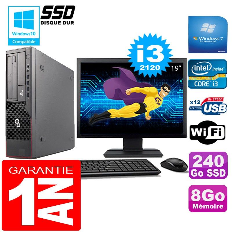 Fujitsu Esprimo E700 E90+ SFF I3-2120 8GB 240GB SSD WiFi Win7 19" Screen