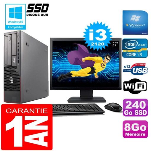 Ordenador de escritorio Fujitsu Esprimo E700 E90+ (Pequeño Formato) - Procesador Intel Core i3-2120, 8GB de RAM, SSD de 240GB, WiFi, Windows 7 Profesional
