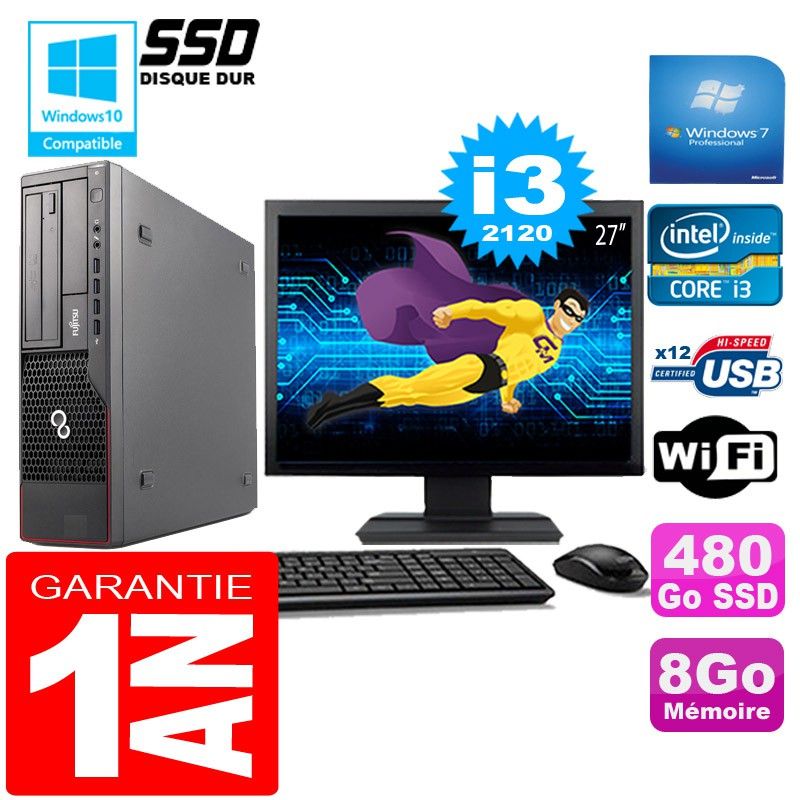PC de escritorio Fujitsu Esprimo E700 E90+ (SFF) - Procesador Intel Core i3-2120, 8GB RAM, 480GB SSD, WiFi, Windows 7 Pro