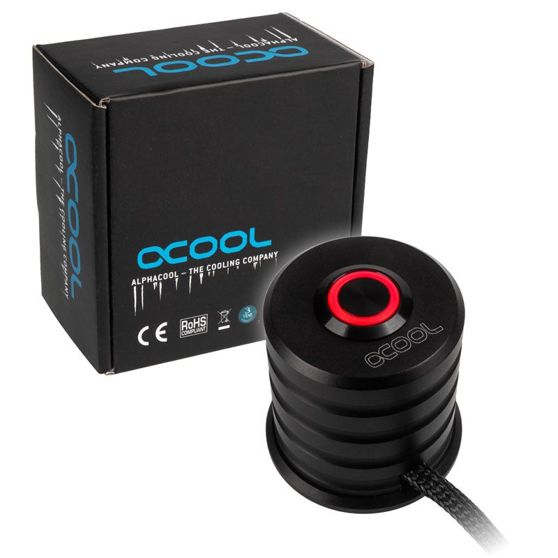 Alphacool Powerbutton 19mm Red LED - Black Case