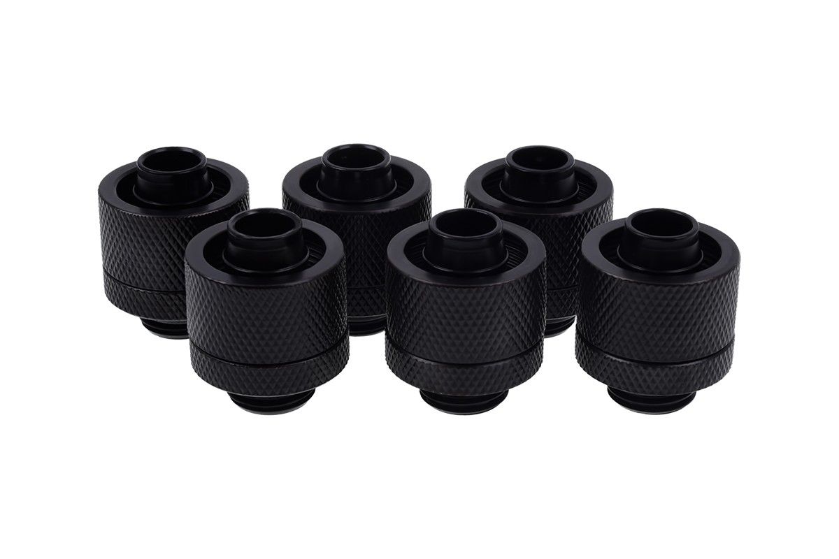 Alphacool Eiszapfen 16/10mm Compression Fitting G1/4 - Liquid Cooling System Fitting - Deep Black (Pack of 6)