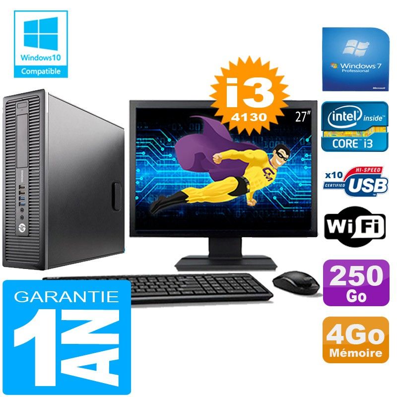 HP EliteDesk 800 G1 SFF Core i3-4130 4GB 250GB WiFi Windows 7 Pro 27" Monitor
