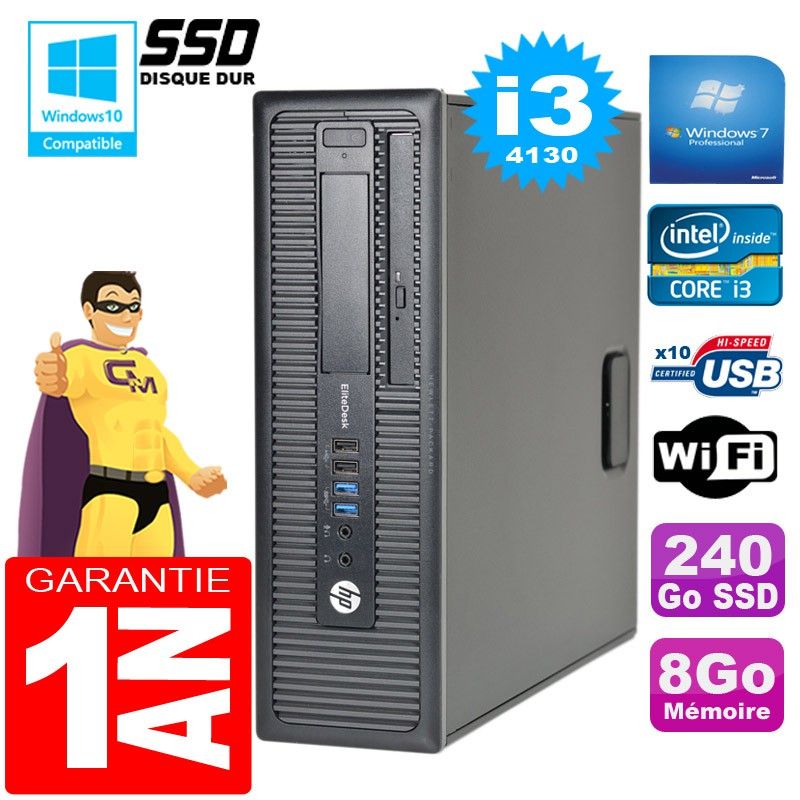 HP EliteDesk 800 G1 SFF Core i3-4130 8GB 240GB SSD DVD Burner WiFi Windows 7