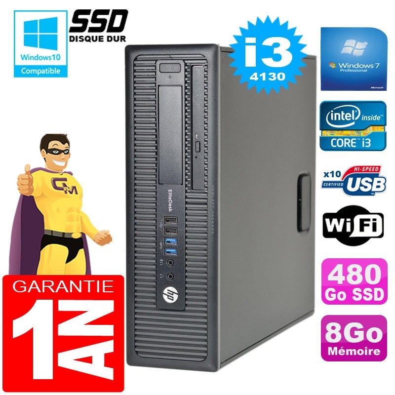 HP EliteDesk 800 G1 SFF Core i3-4130 8GB 480GB SSD DVD Writer WiFi Windows 7