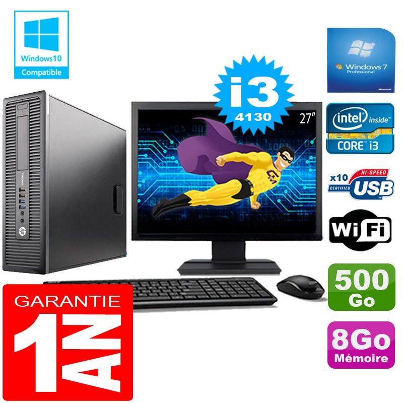 HP EliteDesk 800 G1 SFF Core i3-4130 8GB 500GB WiFi Windows 7 Pro 27" Monitor
