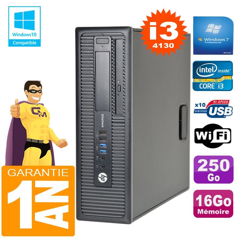 HP EliteDesk 800 G1 SFF Core i3-4130 16GB 250GB DVD Burner WiFi Windows 7
