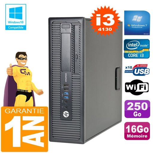 HP EliteDesk 800 G1 SFF Intel Core i3-4130 16 Go 250 Go Graveur DVD WiFi Windows 7