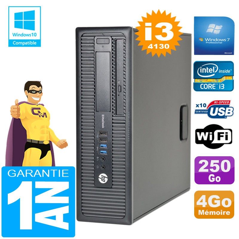 HP EliteDesk 800 G1 SFF Core i3-4130 4GB 250GB DVD Burner WiFi Windows 7 PC