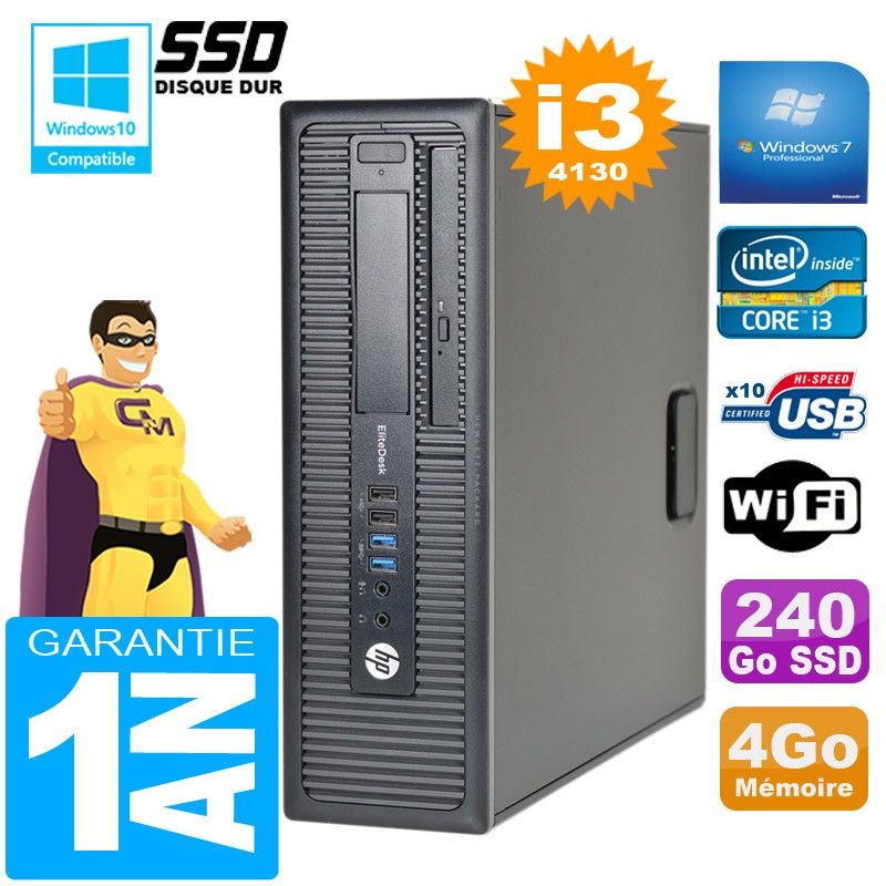HP EliteDesk 800 G1 SFF Core i3-4130 4GB 240GB SSD DVD Writer WiFi Windows 7