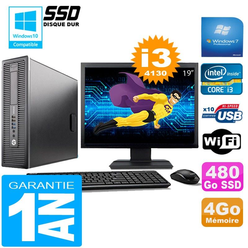 HP EliteDesk 800 G1 SFF Core i3-4130 4GB 480GB SSD WiFi Windows 7 19" Screen