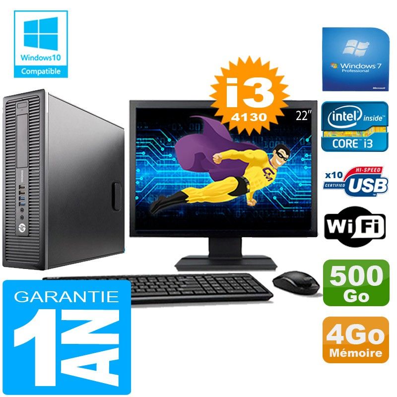 HP EliteDesk 800 G1 SFF Core i3-4130 4GB 500GB WiFi Windows 7 Pro 22" Monitor