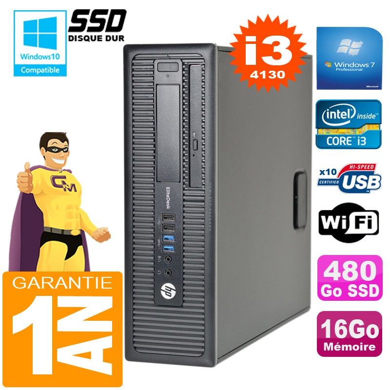 HP EliteDesk 800 G1 SFF Core i3-4130 16GB 480GB SSD DVD Burner WiFi Windows 7