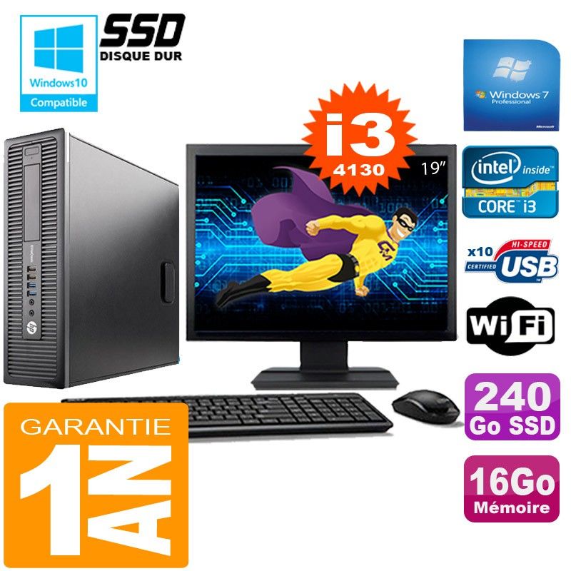 HP EliteDesk 800 G1 SFF Core i3-4130 16GB 240GB SSD WiFi Windows 7 Screen 19