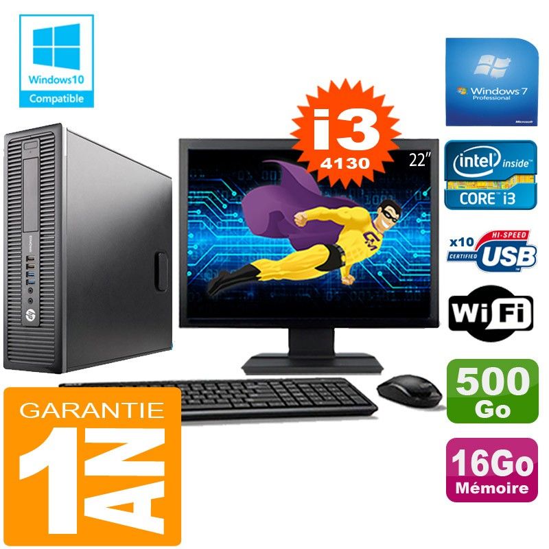 HP EliteDesk 800 G1 SFF Core i3-4130 16GB 500GB WiFi Windows 7 Pro 22" Screen