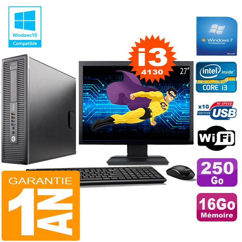 HP EliteDesk 800 G1 SFF Core i3-4130 16GB 250GB SSD WiFi Windows 7 Pro 27inch Monitor