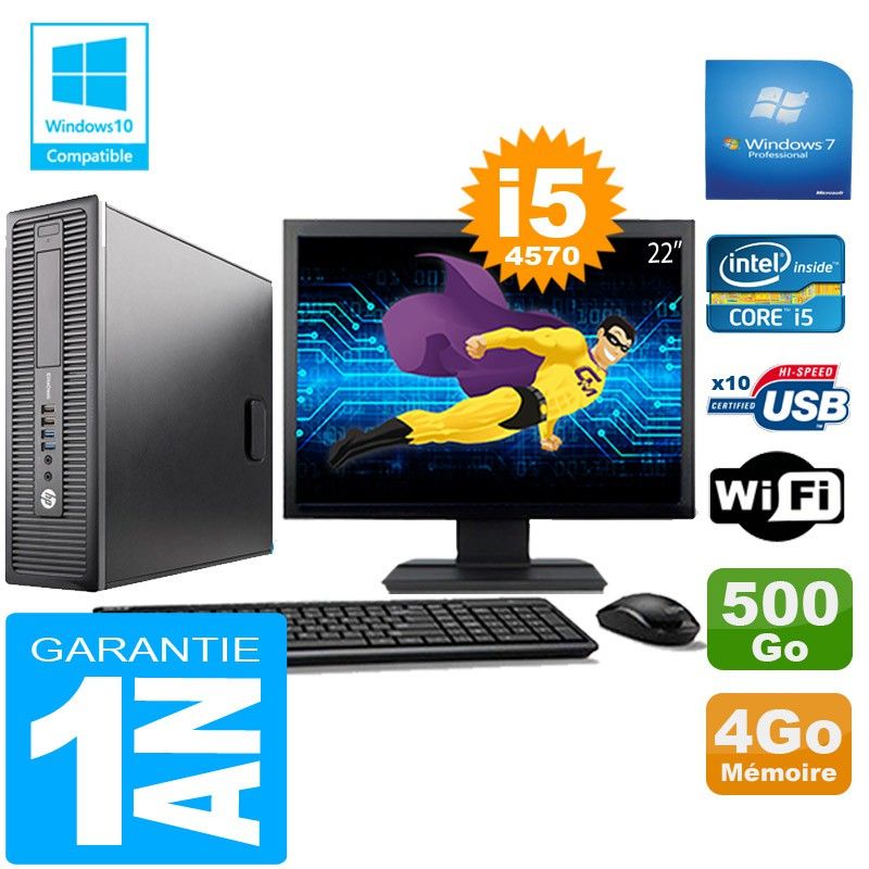 HP EliteDesk 800 G1 SFF Core i5-4570 4GB 500GB WiFi Windows 7 Pro 22inch Display