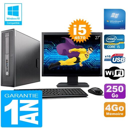 HP EliteDesk 800 G1 SFF Core i5-4570 4GB 250GB WiFi Windows 7 Pro 27" Monitor