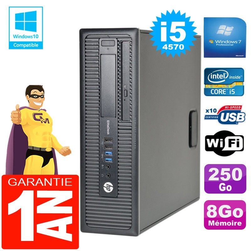 HP EliteDesk 800 G1 SFF Core i5-4570 8GB 250GB DVD Writer WiFi Windows 7