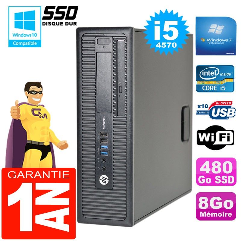 HP EliteDesk 800 G1 SFF Core i5-4570 8GB 480GB SSD DVD Writer WiFi Windows 7