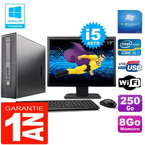 PC de escritorio HP EliteDesk 800 G1 SFF Intel Core i5-4570 8GB 250GB WiFi Windows 7 Pro Monitor de 19 pulgadas