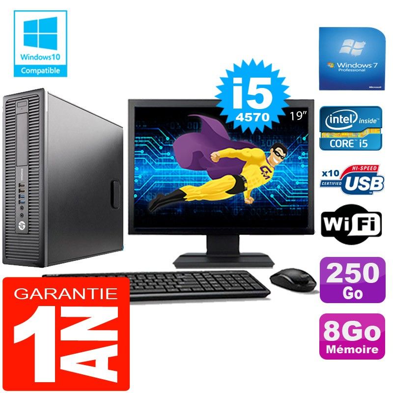 HP EliteDesk 800 G1 SFF Core i5-4570 8GB 250GB WiFi Windows 7 Pro 19" Monitor