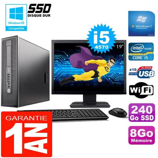 HP EliteDesk 800 G1 SFF Core i5-4570 8GB 240GB SSD WiFi Windows 7 Screen 19