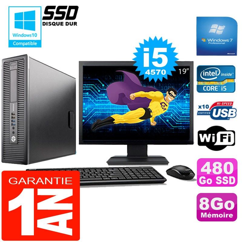HP EliteDesk 800 G1 SFF Core i5-4570 8GB 480GB SSD WiFi Windows 7 19" Screen