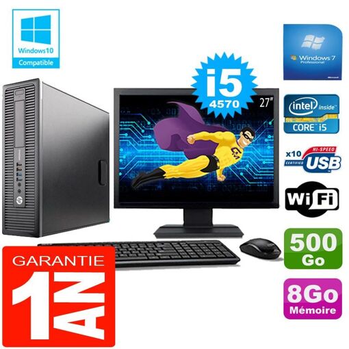 Ordinateur de bureau HP EliteDesk 800 G1 SFF Intel Core i5-4570 8 Go 500 Go Wi-Fi Windows 7 Professionnel Écran 27"