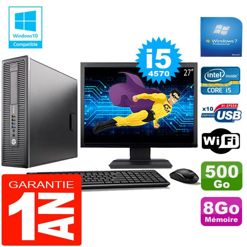 HP EliteDesk 800 G1 SFF Core i5-4570 8GB 500GB WiFi Windows 7 Pro 27" Monitor