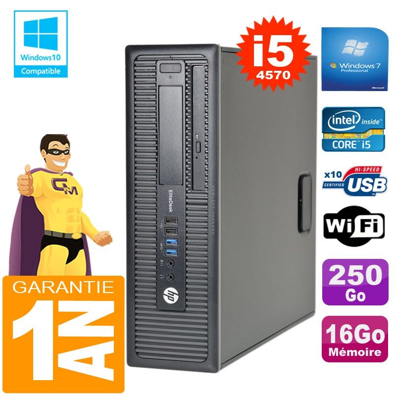 HP EliteDesk 800 G1 SFF Core i5-4570 16GB 250GB DVD Burner WiFi Windows 7