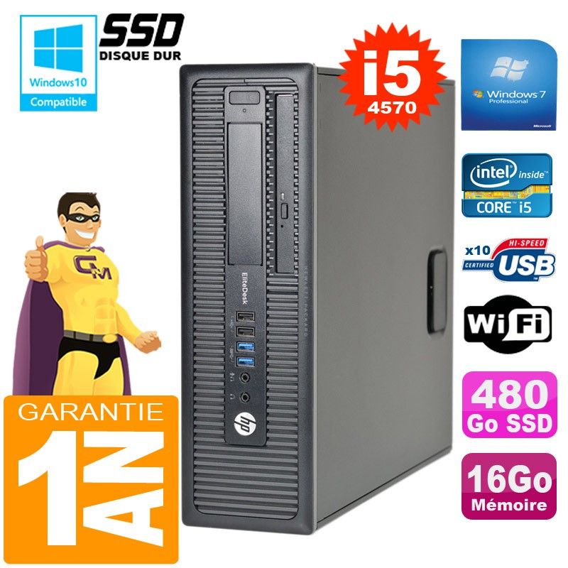 HP EliteDesk 800 G1 SFF Core i5-4570 16GB 480GB SSD DVD Burner WiFi Windows 7