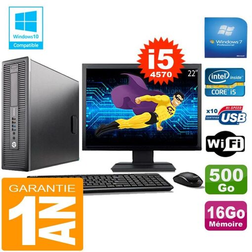 HP EliteDesk 800 G1 SFF Core i5-4570 16GB 500GB WiFi Windows 7 Pro 22" Monitor