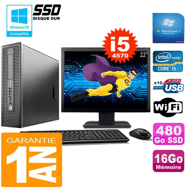 HP EliteDesk 800 G1 SFF Core i5-4570 16GB 480GB SSD WiFi Win7 22" Screen