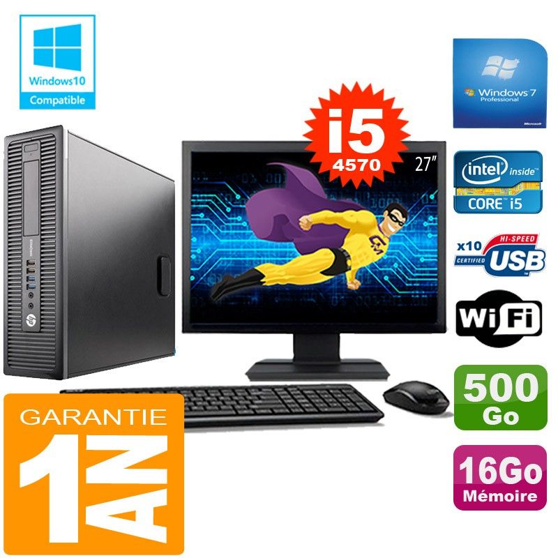 HP EliteDesk 800 G1 SFF Core i5-4570 16GB 500GB WiFi Windows 7 Pro 27inch Display