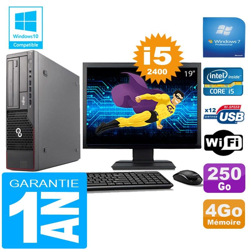Fujitsu Esprimo E700 E90+ SFF Core i5-2400 4GB 250GB WiFi Windows 7 Pro 19" Screen