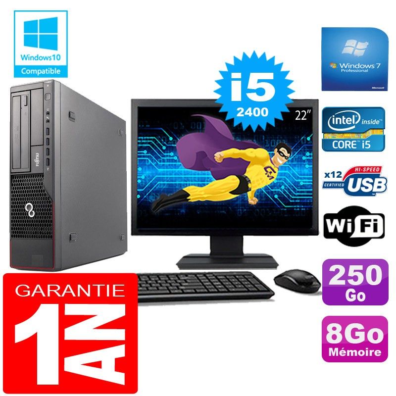 Fujitsu Esprimo E700 E90+ SFF Core i5-2400 8GB 250GB WiFi Windows 7 Pro 22" Screen