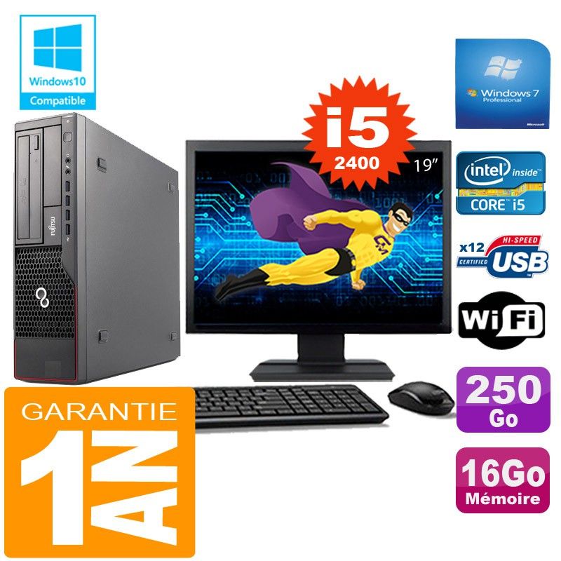 Fujitsu Esprimo E700 E90+ SFF I5-2400 16GB RAM 250GB SSD WiFi Windows 7 19" Screen
