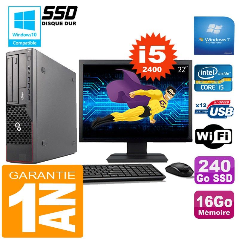 Fujitsu Esprimo E700 E90+ SFF PC - I5-2400, 16GB RAM, 240GB SSD, WiFi, Windows 7 Pro
