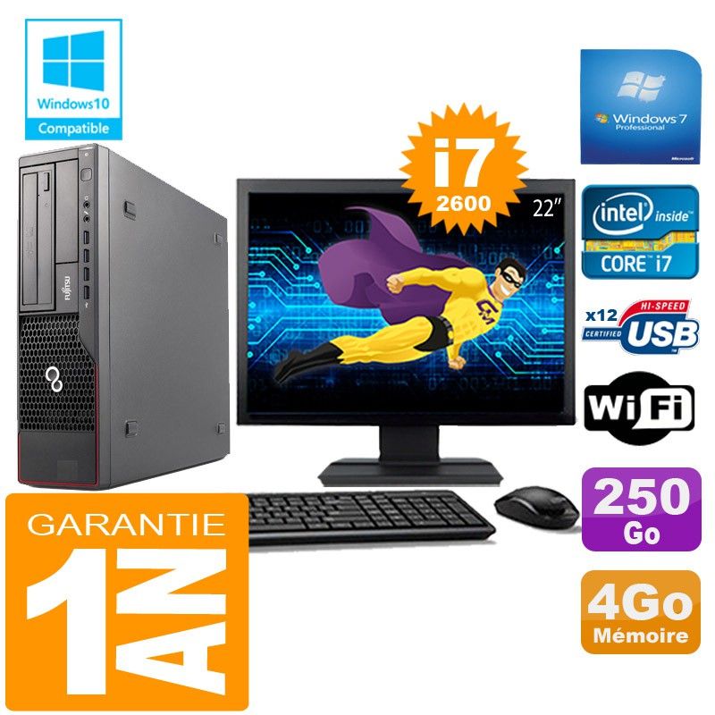 Fujitsu Esprimo E700 E90+ SFF Core i7-2600 4GB 250GB WiFi Windows 7 22" Screen