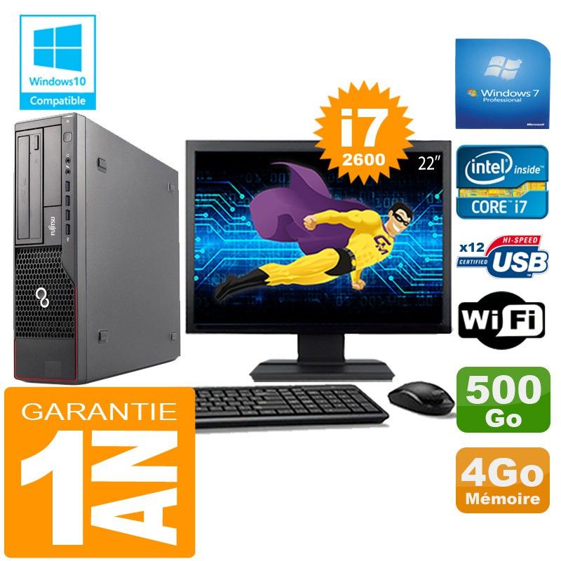Fujitsu Esprimo E700 E90+ SFF Core i7-2600 4GB 500GB WiFi Windows 7 Pro 22" Screen