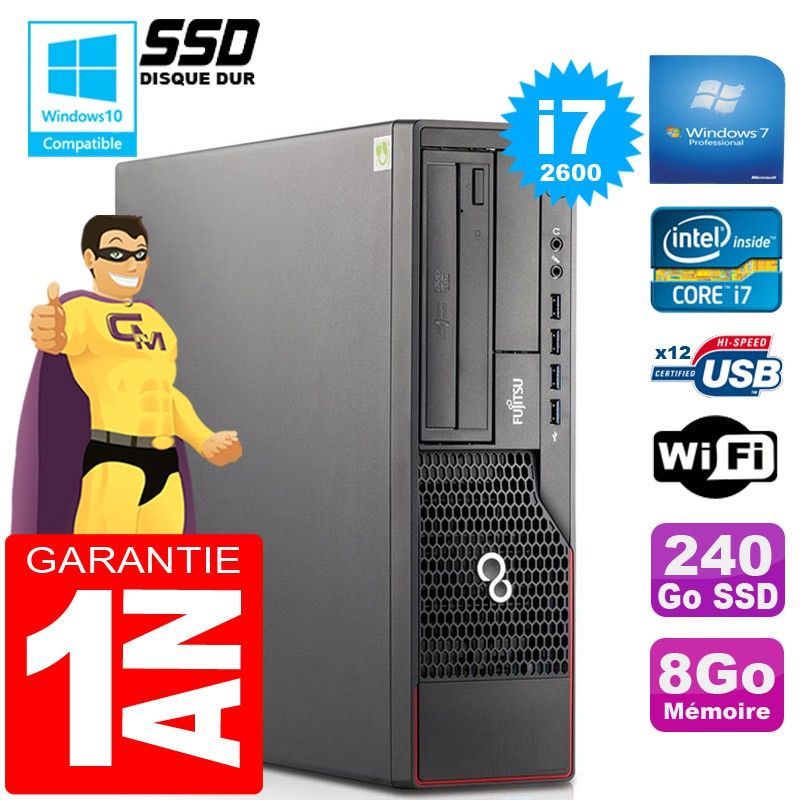 Fujitsu Esprimo E700 E90+ SFF Core i7-2600 8GB RAM 240GB SSD WiFi Windows 7