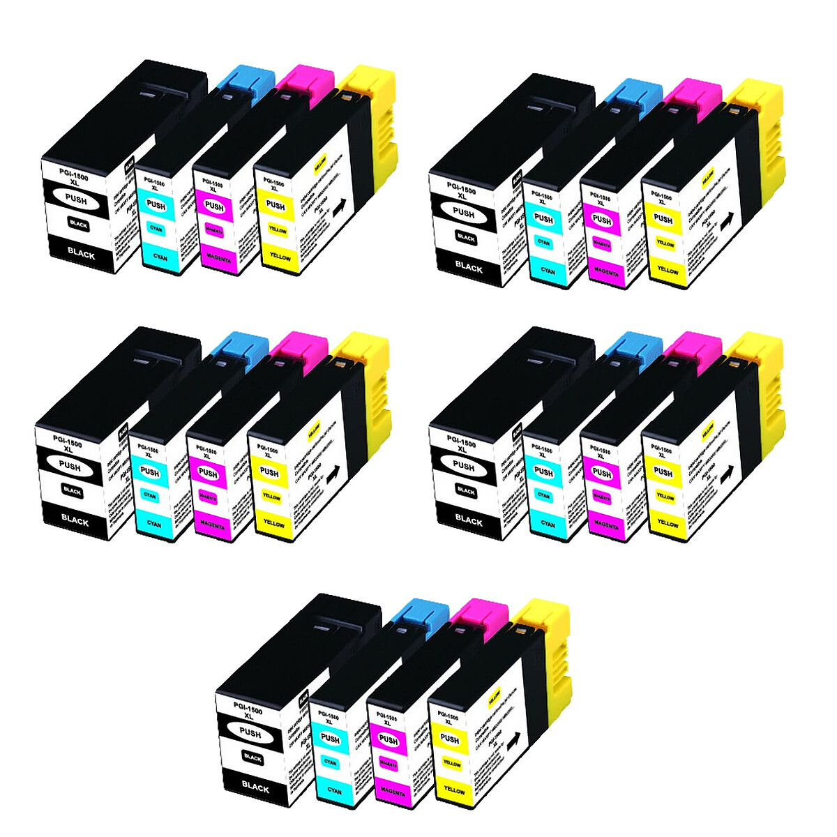 Multipack compatible Canon PGI-1500XL (5x noir + 5x cyan + 5x magenta + 5x jaune)