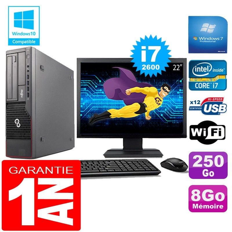 Fujitsu Esprimo E700 E90+ SFF Core i7-2600 8GB 250GB WiFi Windows 7 Pro 22" Screen