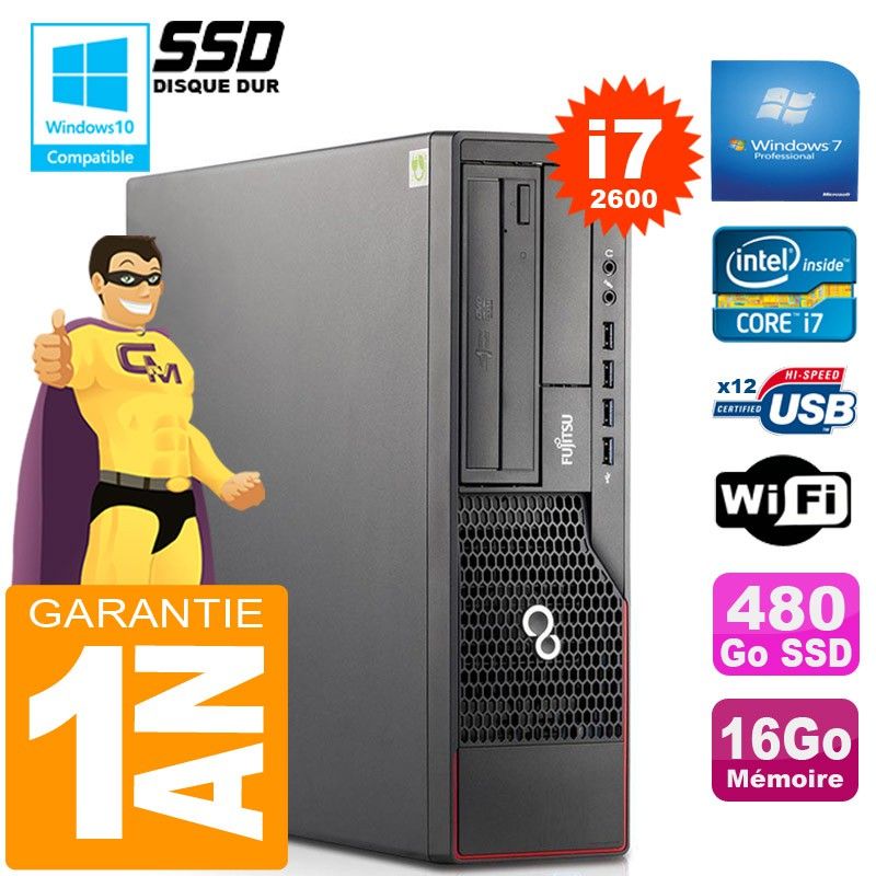 Fujitsu Esprimo E700 E90+ SFF Core i7-2600 16GB RAM 480GB SSD WiFi Windows 7