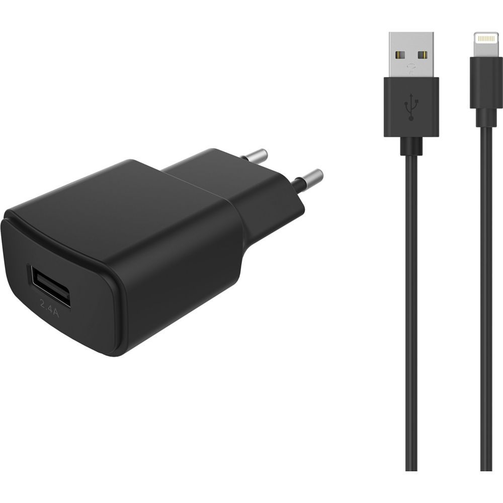 Essentiel B USB 2.4A Power Adapter with Lightning Cable - Black