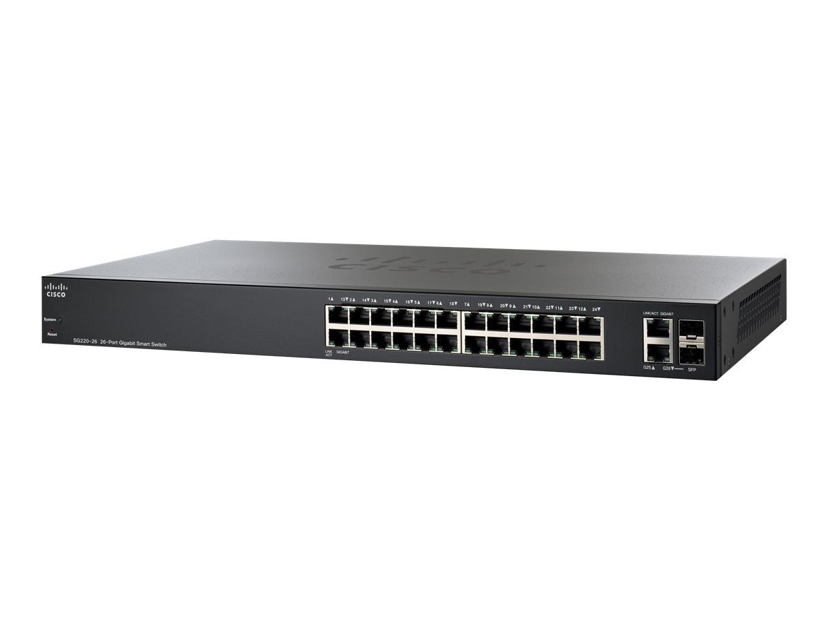 Cisco 220 Series SG220-26 - Managed Switch - 24 x 10/100/1000 + 2 SFP Gigabit Combo Ports - Desktop, Rack Mountable