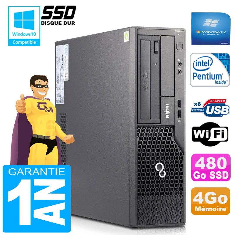 Fujitsu Esprimo E500 E85+ SFF Computer - Intel G640, 4GB RAM, 480GB SSD, WiFi, Windows 7 Pro