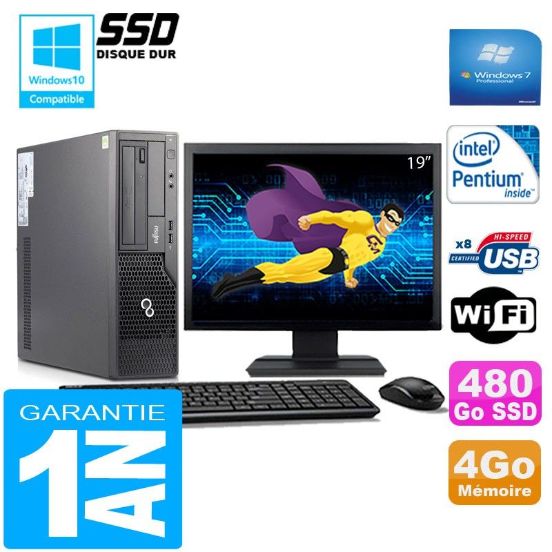 Fujitsu Esprimo E500 E85+ SFF Mini PC - Intel G640, 4GB RAM, 480GB SSD, WiFi, Windows 7 Pro